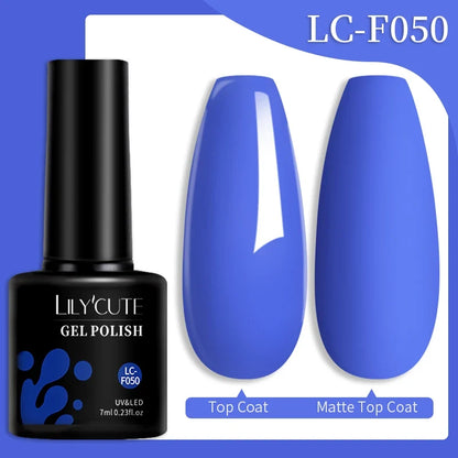 Blushimmer LILYCUTE 7ML colorful gel nail polish set with 129 shades, long-lasting UV gel varnish for manicures and nail art.