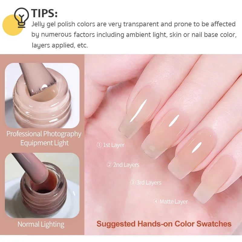Blushimmer Born Pretty Jelly Nude Gel Nail Polish in light pink peach, translucent UV cure gel varnish for DIY nail art at home