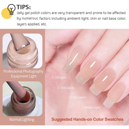 Blushimmer Born Pretty Jelly Nude Gel Nail Polish in light pink peach, translucent UV cure gel varnish for DIY nail art at home