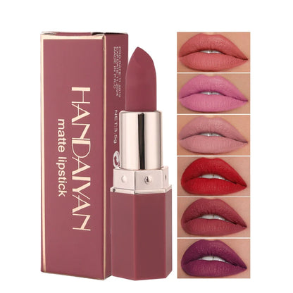 Blushimmer 6-color matte lipstick set with long-lasting, waterproof, smudge-proof velvety finish in vibrant shades.