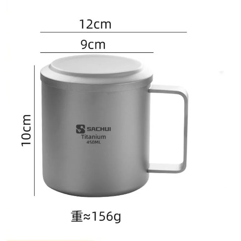 Pure Titanium Double-layer Mug Titanium Cup Insulated Coffee Cup Outdoor Water Cup with Lid and Tea Leakage Cold Drink Tea Set