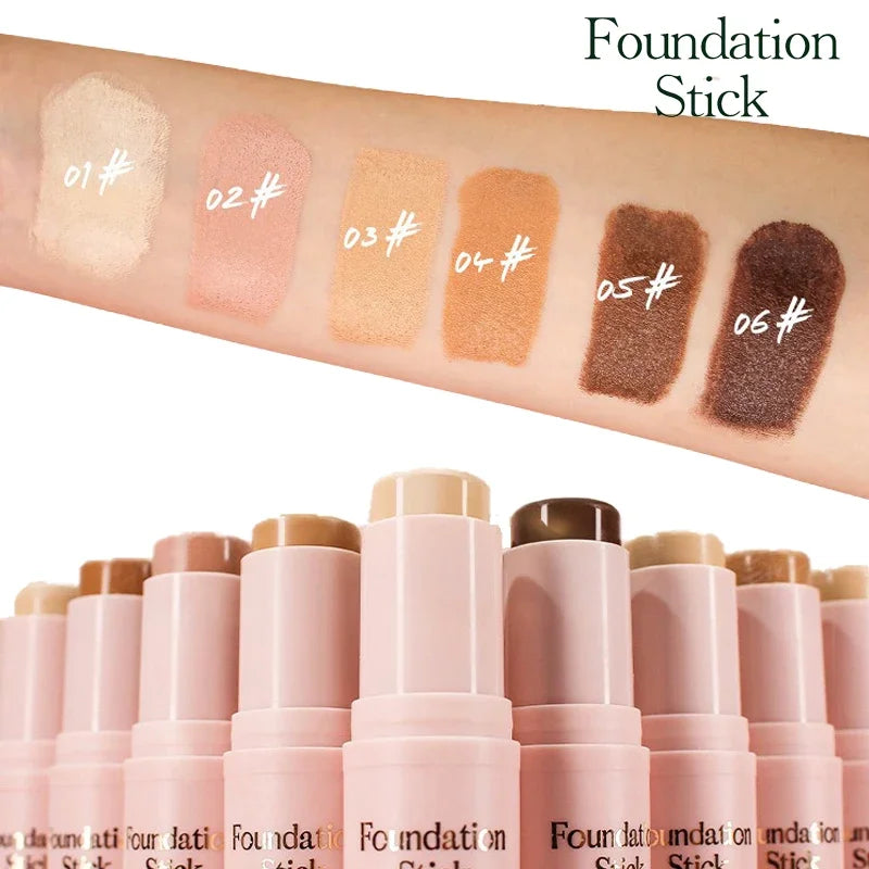 Blushimmer face makeup stick foundation with six shades, moisturizing full coverage concealer for dark skin tones, natural matte finish