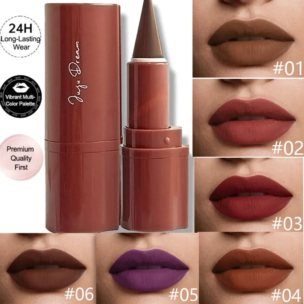 Blushimmer tapered gradient lip liner crayon in matte black and brown, waterproof, non-sticky contouring lip makeup.