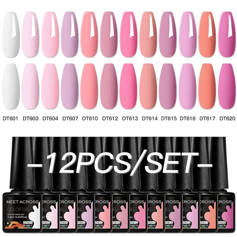 Blushimmer 12-piece all-season multicolor gel nail polish set with long-lasting UV and LED nail supplies for women.