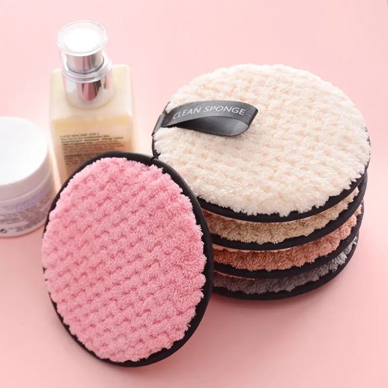 Blushimmer 4-pack microfiber cotton makeup remover pads for face, washable and reusable cosmetic cleaning sponges.