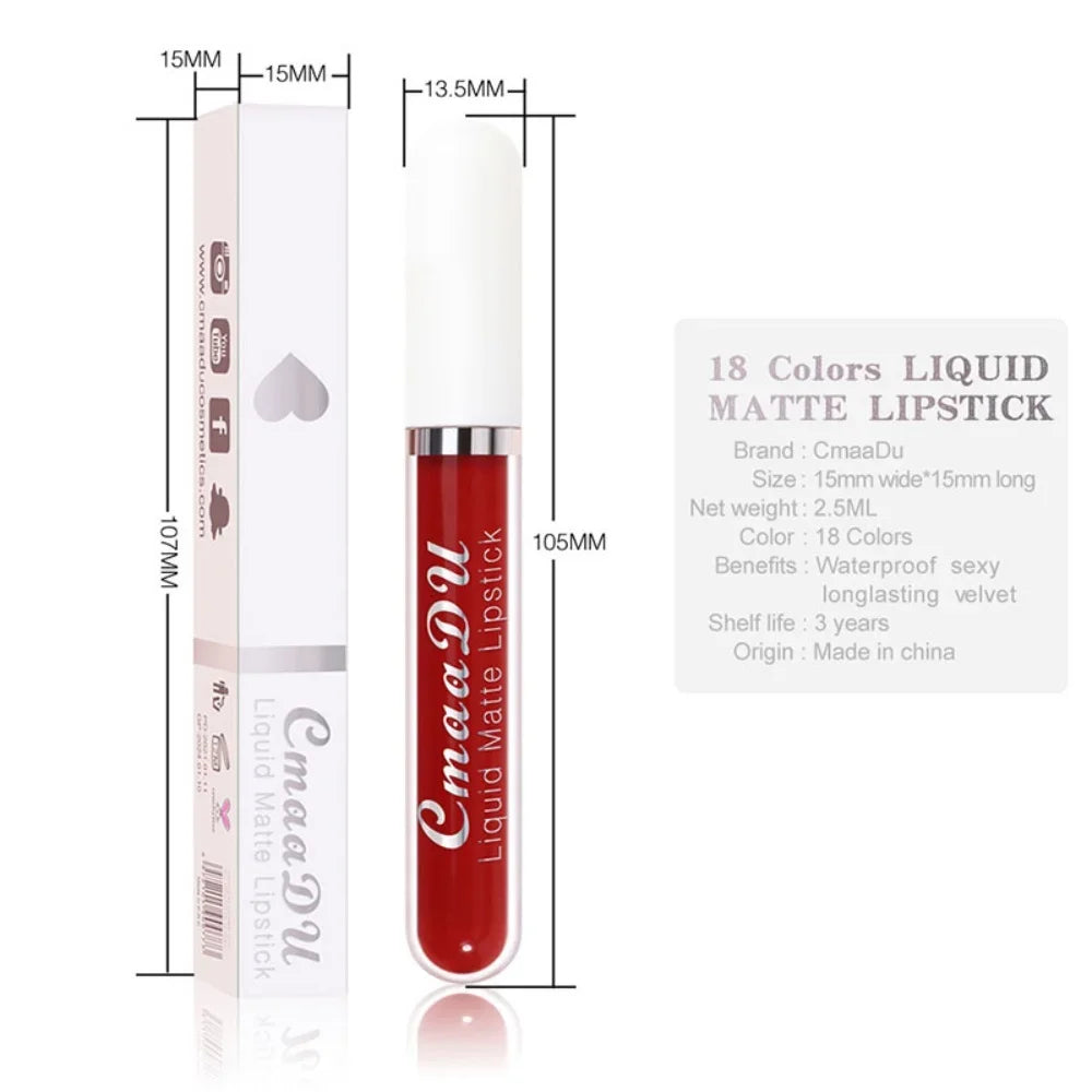 Blushimmer long-lasting velvet matte liquid lipstick in vibrant red, waterproof and nonstick lip gloss for women’s beauty makeup.