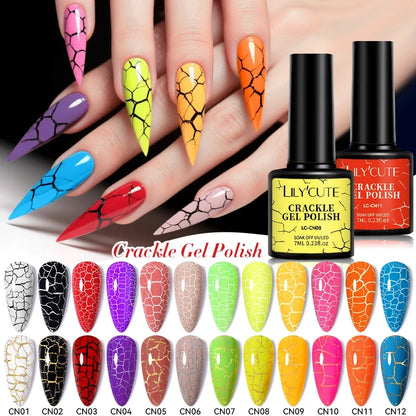LILYCUTE 7ml neon crackle gel nail polish in bright fluorescent colors, quick-drying UV gel for summer nail art and DIY manicures
