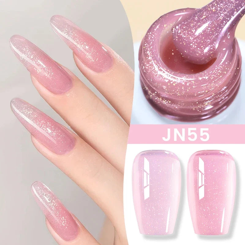 Blushimmer BORN PRETTY Jelly Nude Gel Nail Polish in light pink peach, translucent UV cure gel for DIY nail art, 10ml bottle