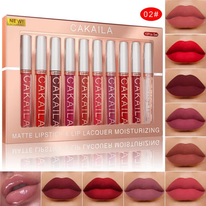 Set of 10 nude matte velvet lip glosses by Blushimmer, waterproof and long-lasting Korean liquid lipsticks for women.