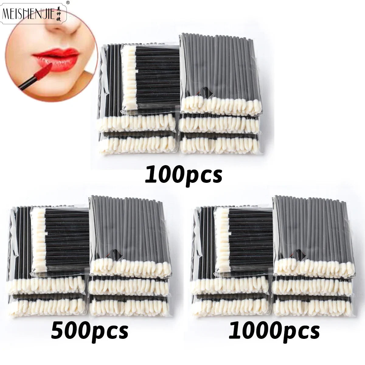 Set of wholesale Blushimmer lip brushes and applicators, including eyelash, lipstick, and lip gloss wands for makeup application.