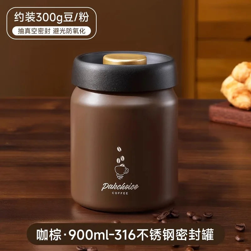 Press-type Coffee Beans Vacuum Sealed Tank Coffee Bean Storage Bottle Stainless Steel Food Grains Tea Candy Storage Jar