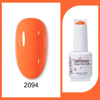 Blushimmer Clou Beaute 15ml gel nail polish bottle with red, black, white, green, and neon colors for semi-permanent gel nails