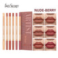Blushimmer 6-piece velvet matte lip liner set with versatile shades including berry, brown, and pink for long-lasting lip makeup.