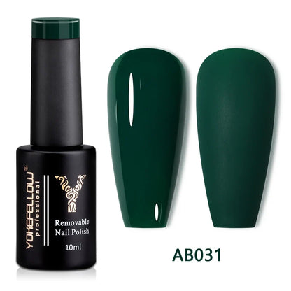 Blushimmer YOKEFELLOW 10ml translucent pink gel nail polish in a clear bottle, showcasing the gel's smooth, glossy texture.