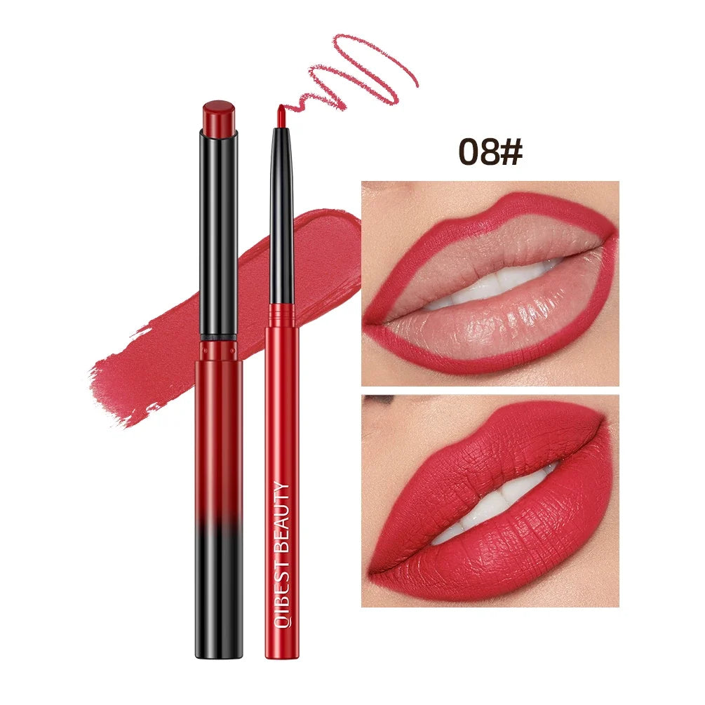 Blushimmer QIBEST lipstick and lipliner pen set with matte nude finish, waterproof, long-lasting lip contour makeup for women.