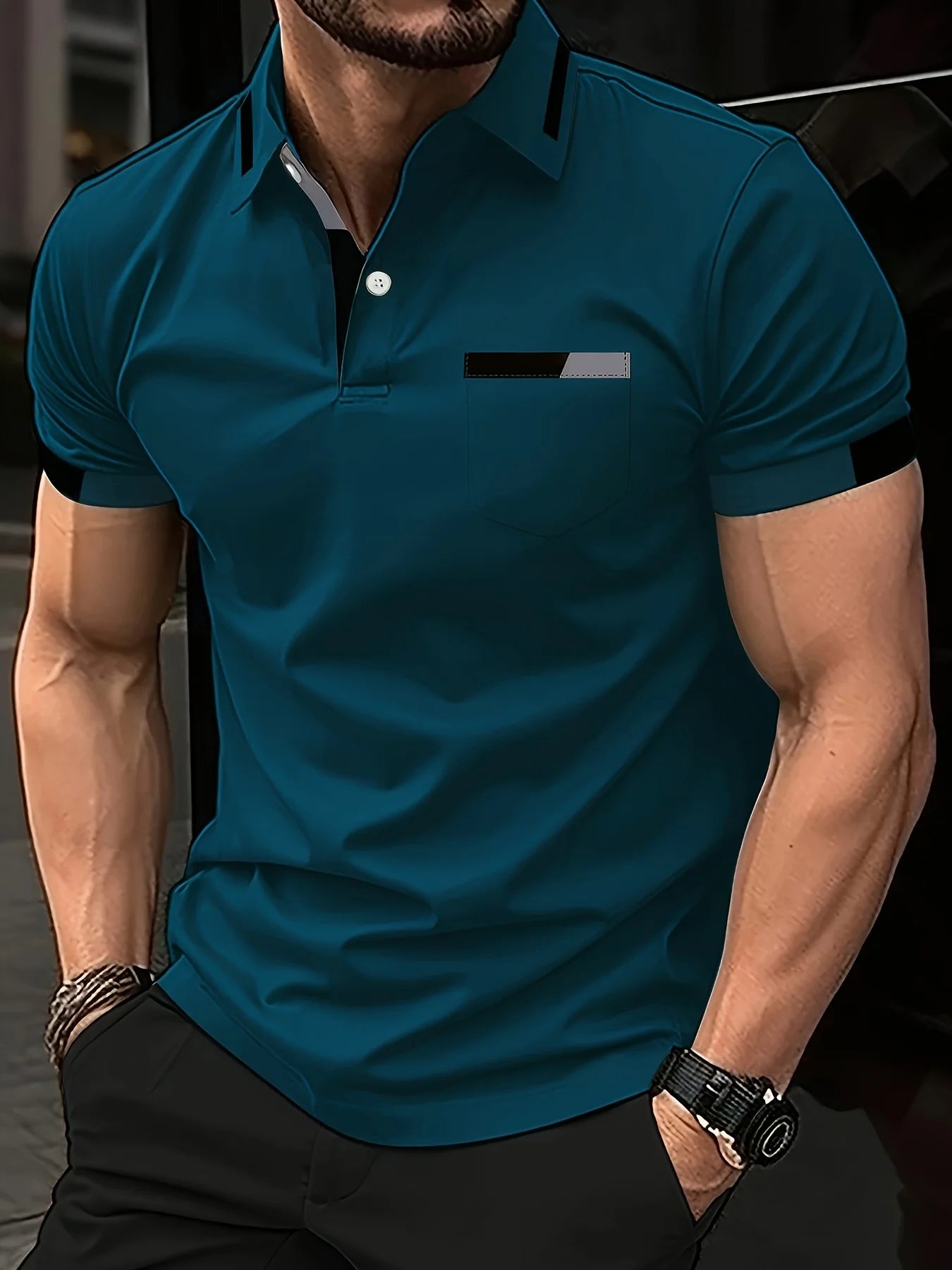 Men's Summer Casual Color-Blocked Polo Shirt, Mature and Elegant Men's Polo Shirt, Suitable for Workplace Business and Outings