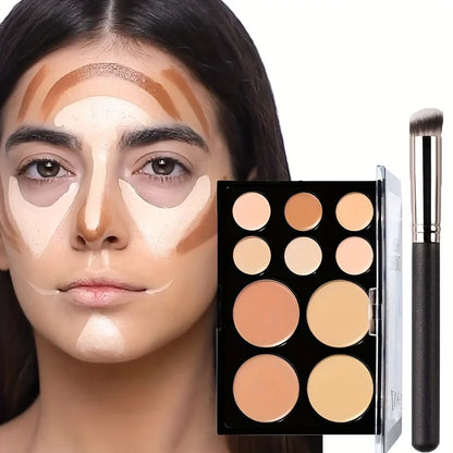 Blushimmer 2-piece concealer palette with brush set, featuring silky high-coverage face contour and concealer shades.
