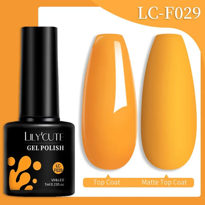 LILYCUTE 7ML colorful gel nail polish bottle in various shades, long-lasting semi-permanent UV gel for manicure and nail art.