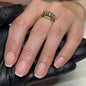 Set of 24 pink and white gradient square fake nails with French press design, short full cover tips from Blushimmer.