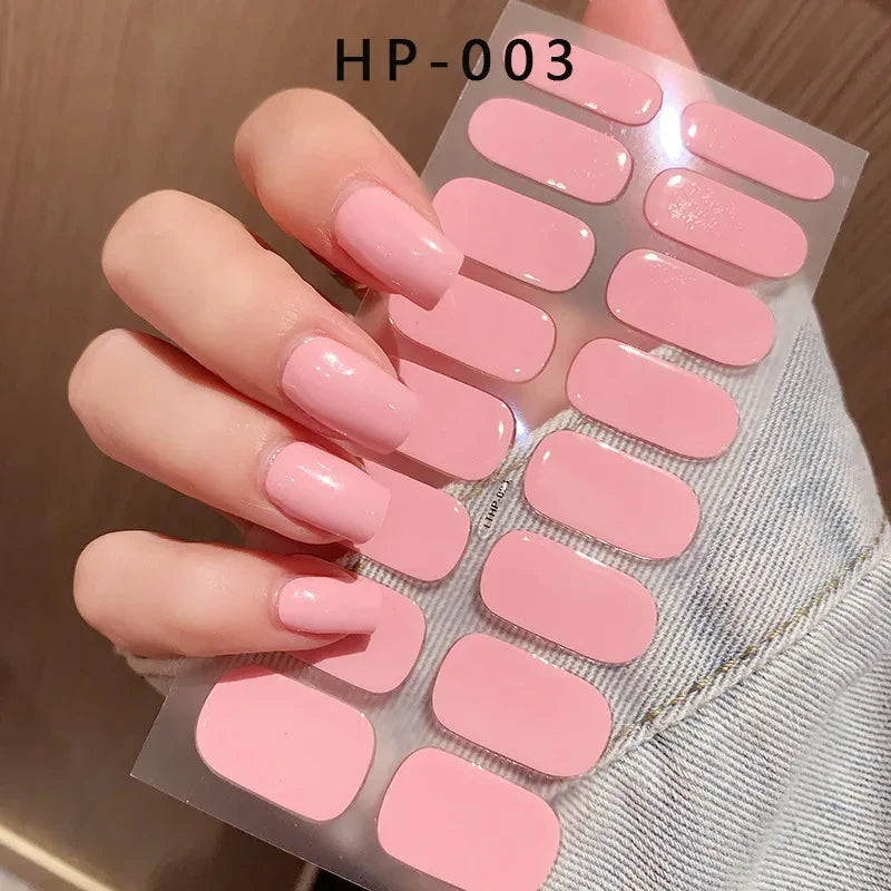Blushimmer 16Tips glitter semi-cured gel UV sticker with 3D French gradient shine and shiny glitter powder for full cover nail designs
