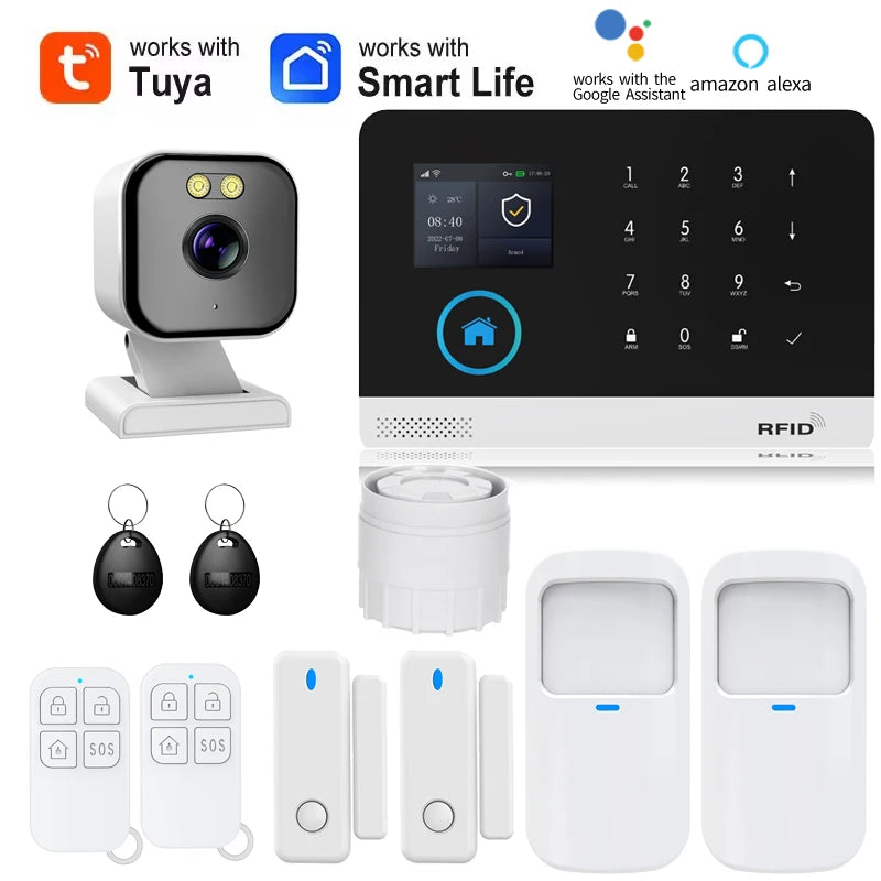 Smart Home Solar powered siren Tuya WIFI GSM Alarm System Wireless Smart Life APP 433MHz Safe Security Gap PIR Motion with Alexa