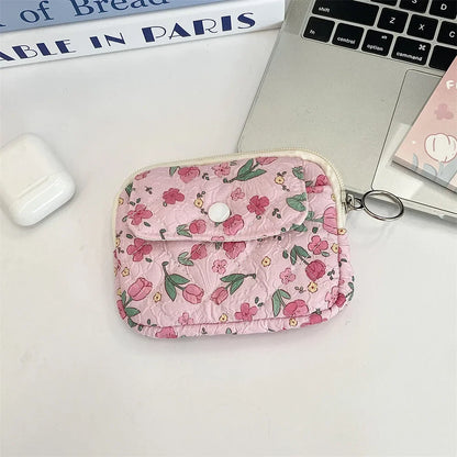 Blushimmer cute cartoon travel cosmetic bag with lipstick, earphone, card compartments, portable makeup organizer for women.