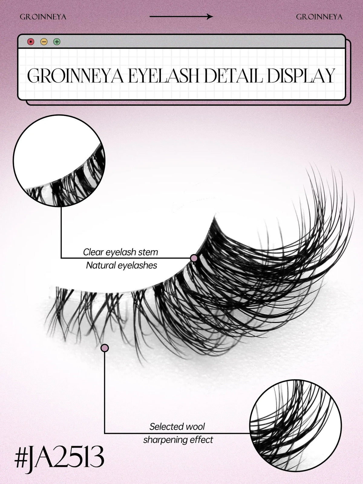 Blushimmer Groinneya half lashes with soft, wispy faux mink design and clear band for a natural, lightweight eyelash extension look.