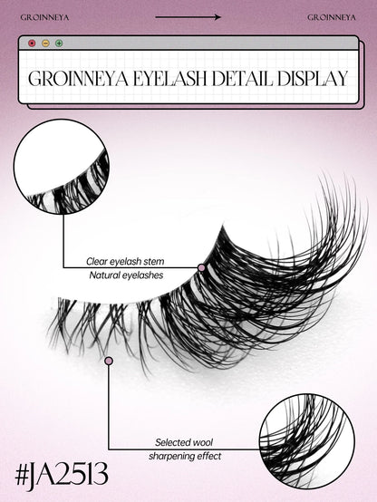 Blushimmer Groinneya half lashes with soft, wispy faux mink design and clear band for a natural, lightweight eyelash extension look.