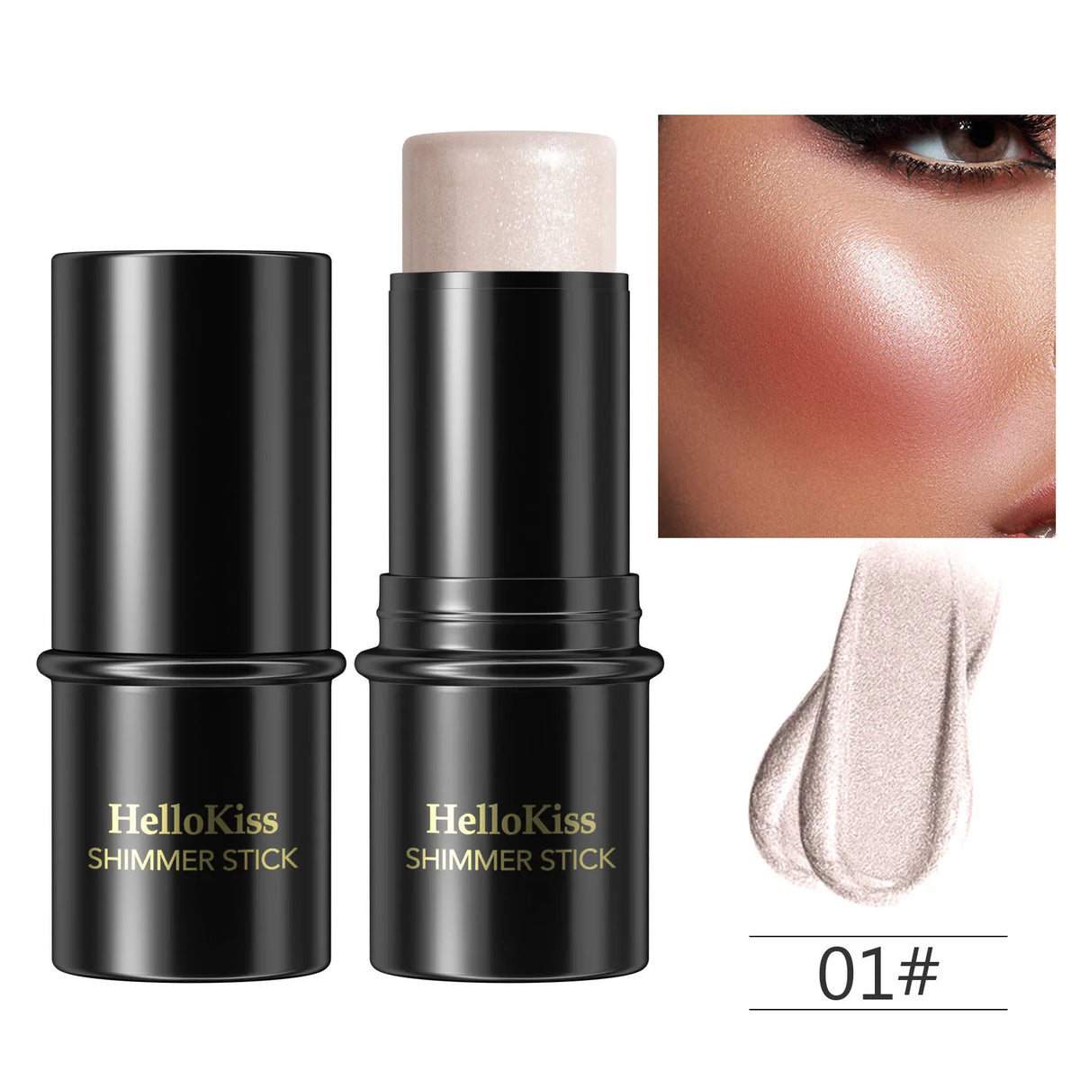 Blushimmer highlighting and bronzer stick with face brightening, blush, and contouring features, shown in a sleek pen design.