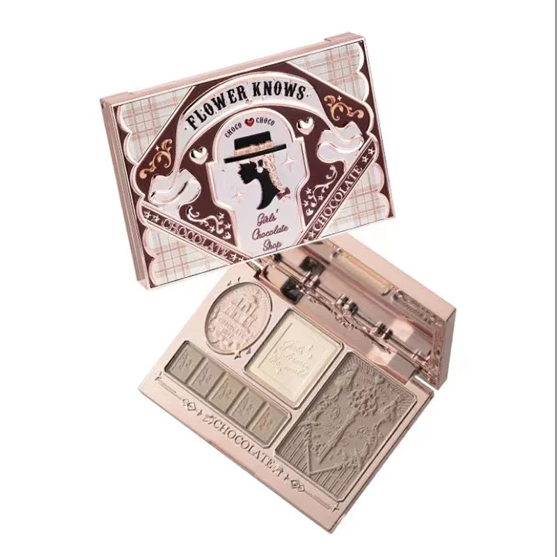 Blushimmer Flower Knows Chocolate Wonder-Shop highlighter and contour powder face palette with bronzer and illuminator for women.