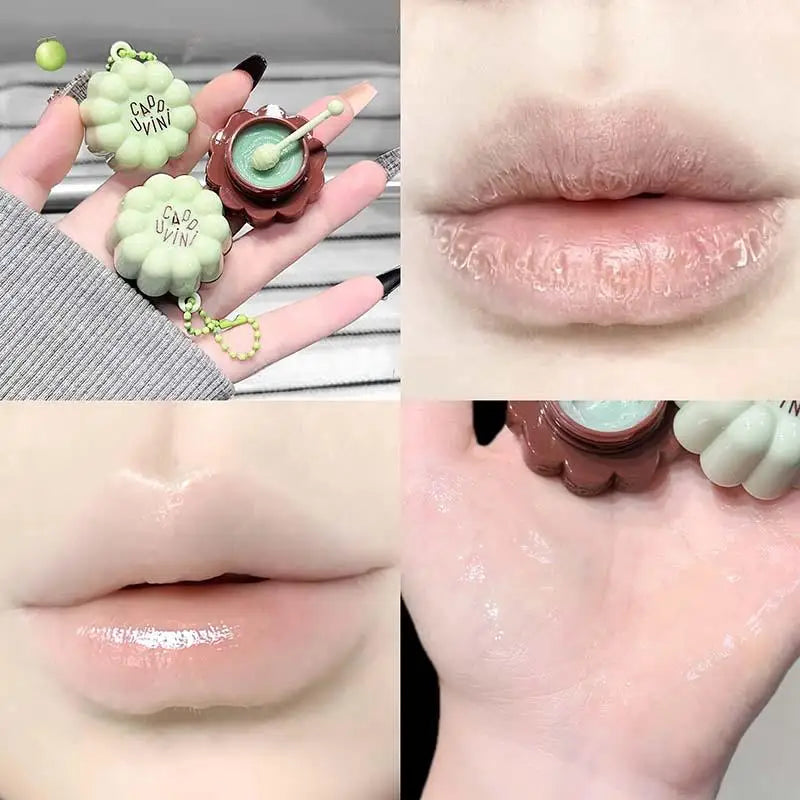 Blushimmer fruit-flavored lip balm and nourishing lip mask in a jar, designed for deep moisture, dry lips care, and reducing lip lines.