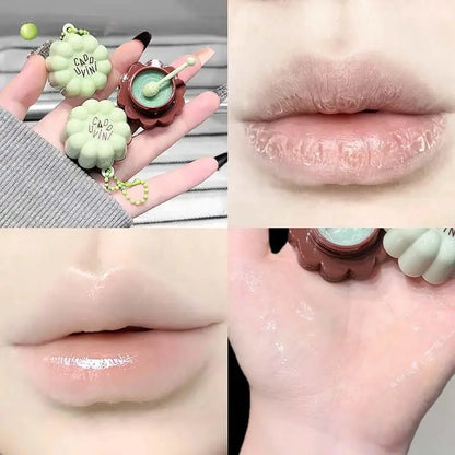 Blushimmer fruit-flavored lip balm and nourishing lip mask in a jar, designed for deep moisture, dry lips care, and reducing lip lines.