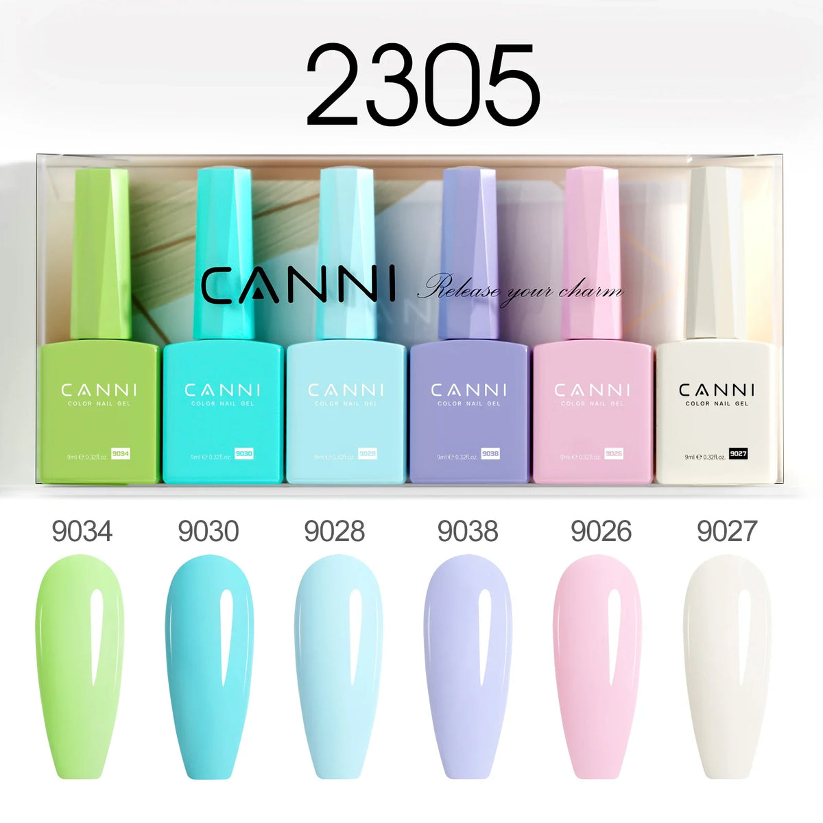 Blushimmer 6-pack 9ml CANNI HEMA-free gel nail polish set with vibrant colors for semi-permanent UV and LED gel nails application