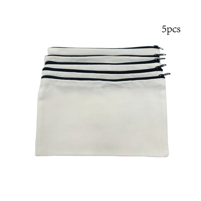 5pcs Blank Canvas Zipper Pouch Bulk, Makeup Bag Pencil Case For Cosmetic & DIY Crafts, Independence Day