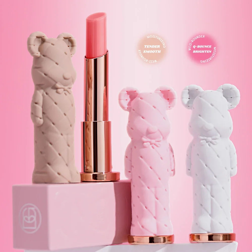 Beauty Glazed Bear Moisturizing Lipstick by Blushimmer, colorful nourishing lip balm with a watery, easy-to-apply texture.