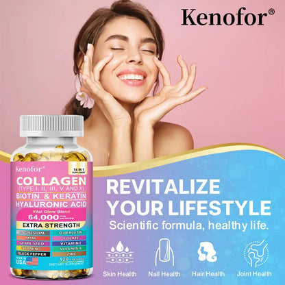 14 IN 1 Collagen Capsules - Biotin & Keratin Skin Care Product Booster Anti Aging Whitening Skin Nail and Hair Care Supplement