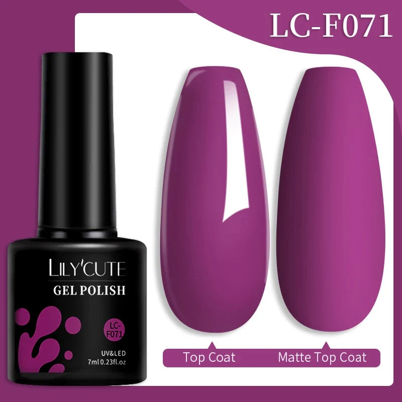 Colorful LILYCUTE 7ml gel nail polish bottles from Blushimmer, featuring 129 semi-permanent UV gel shades for long-lasting manicures.