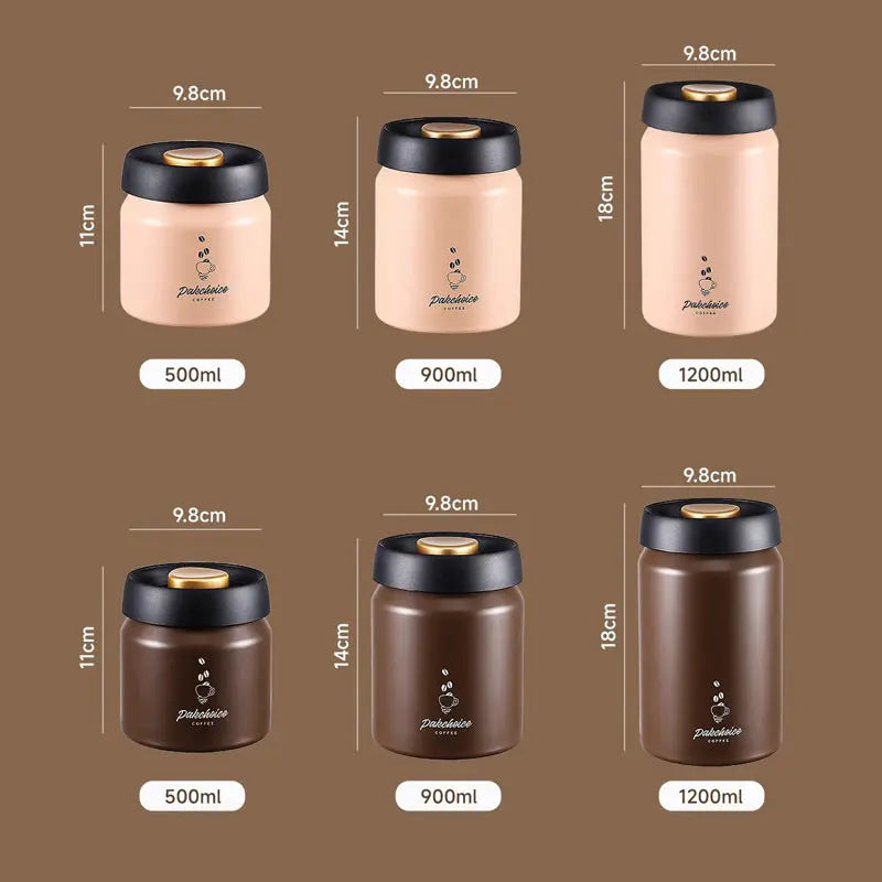 Press-type Coffee Beans Vacuum Sealed Tank Coffee Bean Storage Bottle Stainless Steel Food Grains Tea Candy Storage Jar