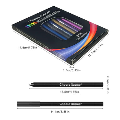 Set of 12 waterproof Blushimmer eyeliner pens with shimmering effects, including eyeshadow and highlighter, displayed on a white background.
