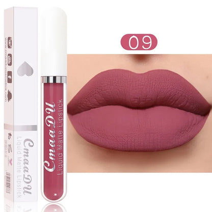 Blushimmer long-lasting red velvet matte liquid lipstick with waterproof, nonstick formula, showcasing a sleek lip makeup look.