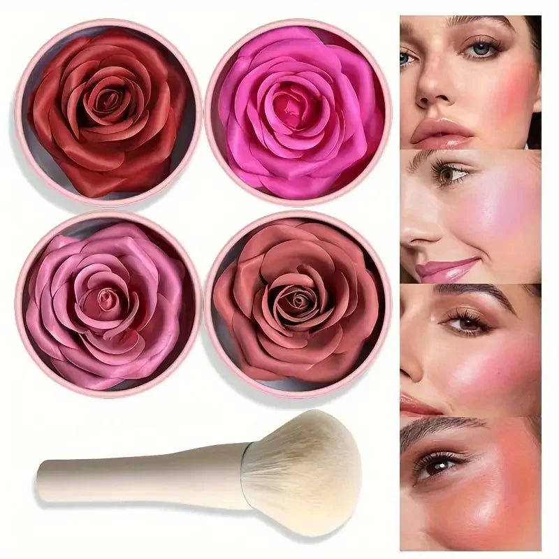 Blushimmer Petal Blush Palette set with brush, high-gloss contouring cream, blush, and makeup for women.
