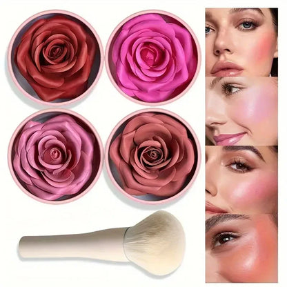 Blushimmer Petal Blush Palette set with brush, high-gloss contouring cream, blush, and makeup for women.