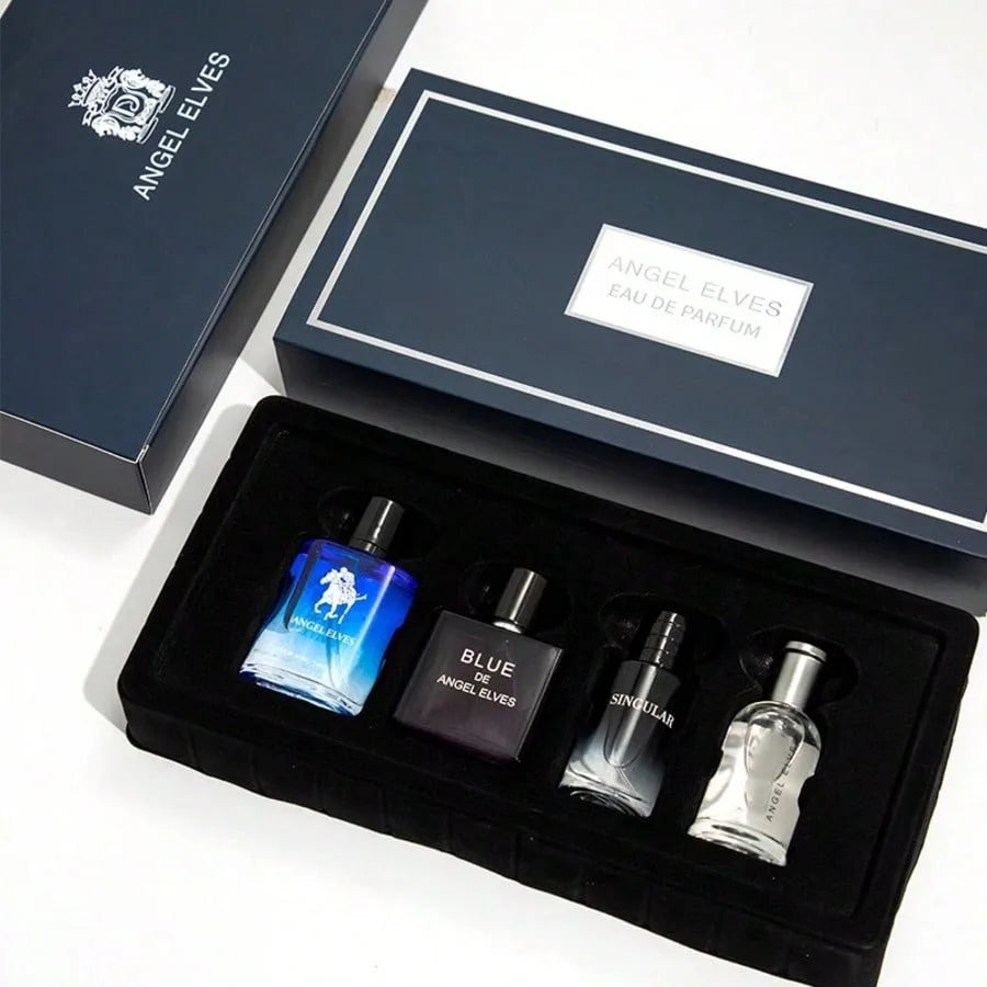 Blushimmer men's cologne 4-in-1 set with fresh lemon scent, 1.01 oz bottles, long-lasting fragrance, ideal birthday gift for him