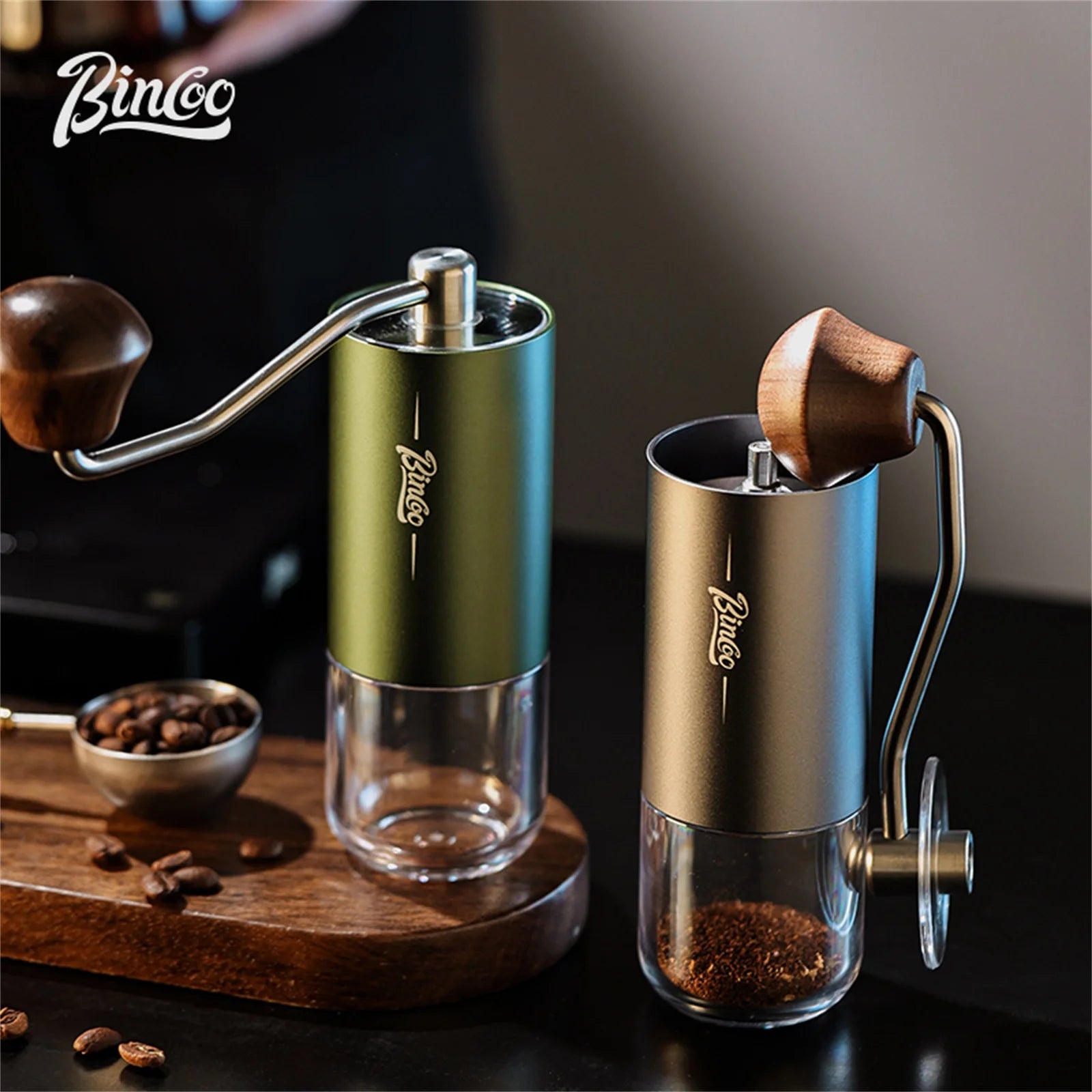 Bincoo Visual Manual Coffee Bean Grinder Portable CNC Stainless Steel Burr Crank Hand Hand Coffee Grinder Kitchen Barista Tools