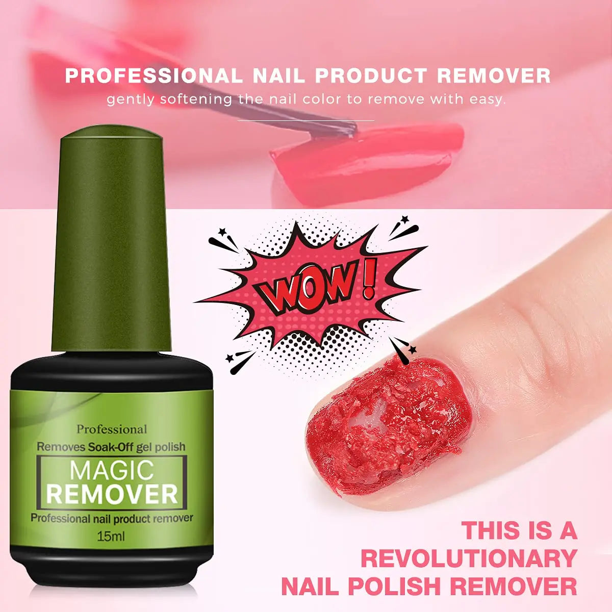 Blushimmer 15ml Magic Fast Disarm Nail Gel Polish Remover with UV soak-off tools for semi-permanent nail art removal.