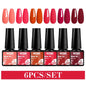 Blushimmer MTSSII 6-pack sparkly red gel nail polish set with shiny finish, ideal for LED UV nail art and manicure supplies.