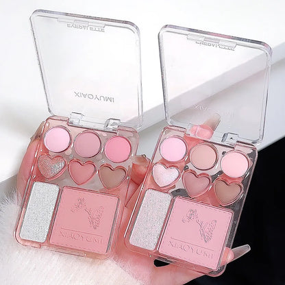 Blushimmer 8-color love eyeshadow plate with sweetheart blush and high-light, natural long-lasting shimmer in a compact palette.