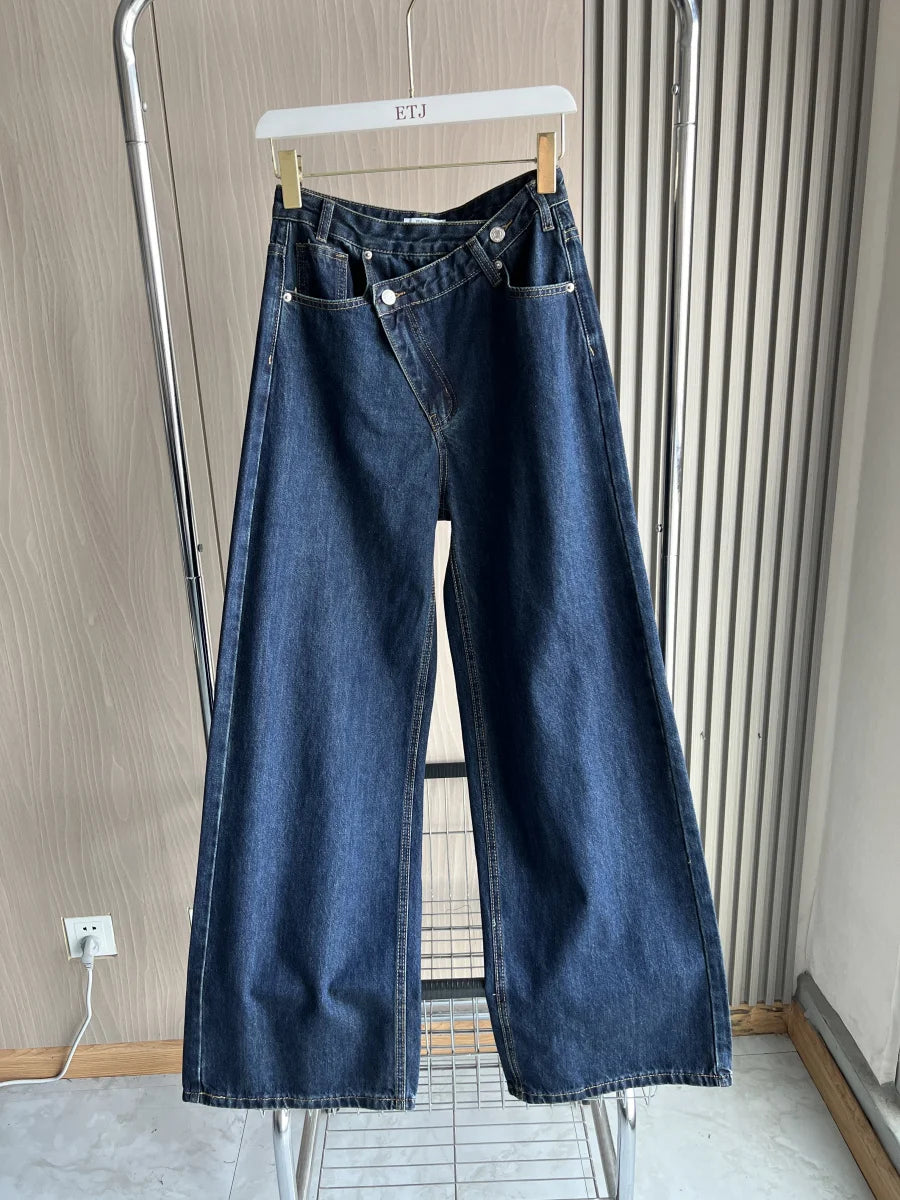 ETJ 2025 new women's basic classic all-match fashion cross waist high waist  wide leg jeans female 8197232