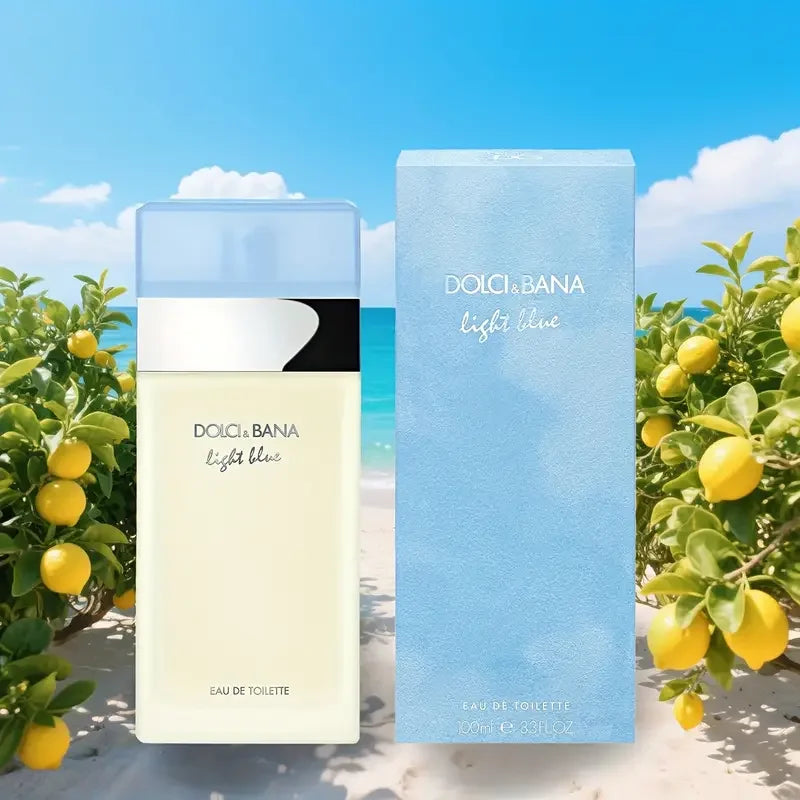 Blushimmer Dole'c & Gabana Light Blue gift set for women featuring perfume, vanilla fragrance, and colognes in elegant packaging.