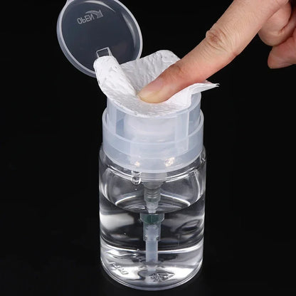 Refillable 100ml Blushimmer nail polish remover dispenser bottles with press pump for nail art and manicure cleaning.